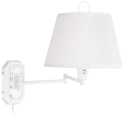 Country Farmhouse Swing Arm Corded Wall Lamp White Plug-In Light Fixture Dimmable Pleated Tapered Drum Shade For Bedroom Bedside House Reading Living Room Home Hallway Dining - Barnes And Ivy #TOP5