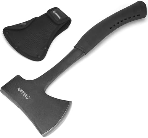 Hitdudu Camping Hatchet, Full Tang Camping Axe Splitting Axe for Wood Splitting and Kindling, Forged Carbon Steel Heat Treated Hand Maul Tool, Shock Reduction Handle with Anti-Slip Grip