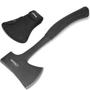 Camping Hatchet, Full Tang Camping Axe Splitting Axe for Wood Splitting and Kindling, Forged Carbon Steel Heat Treated Hand Maul Tool, Shock Reduction Handle with Anti-Slip Grip