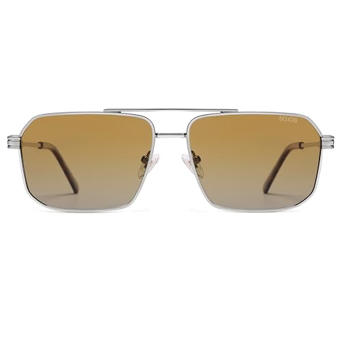 Image of SOJOS Retro Polarized Square Sunglasses for Women Men Vintage Large Double Bridge UV Protection Metal Sun Glasses SJ1246