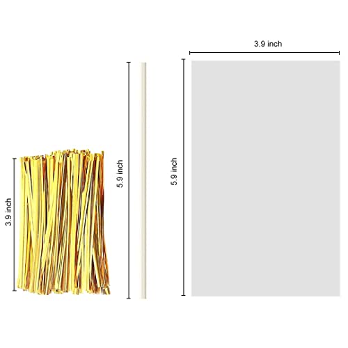 Joersh 360 Pcs Cake Pop Sticks And Wrappers Kit - Including 120Pcs 6 Inches Paper Lollipop Sticks, 120Pcs Cake Pop Bags And 120Pcs Gold Twist Ties For Making Cake Pops, Lollipops, Candies #TOP2