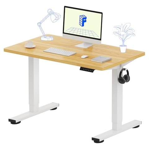 FLEXISPOT EN1 One-Piece Standing Desk 40 x 24 Inches Height Adjustable Desk Electric Sit Stand Up Desk Home Office Desks Computer Workstation (White Frame + Maple Desktop) Cover