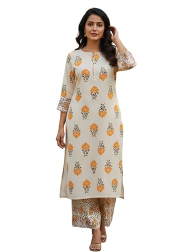 Image of Leriya Fashion Women Printed Kurta Set with Palazzo Pants | Straight Kurta with 3 /4 Sleeves | Ethnic Jaipuri Kurtis Palazzo Set for Women | Kurti for Daily Office & Casual