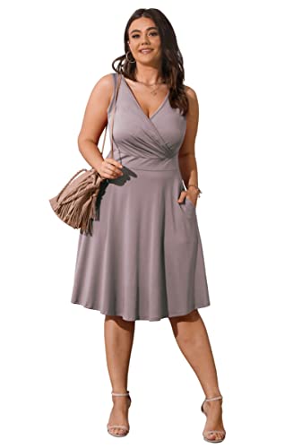 Image of POSESHE Womens Plus Size Dresses Summer Short Sleeve Wrap V-Neck Sundress Casual Wedding Guest Cocktail Dress with Pockets