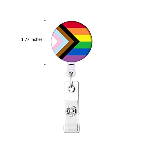 Pride Month Inclusive Progress Pride Rainbow Lgbtq Flag Badge Reels Retractable, With Clip And Key Ring, 24 Inches Thick Pull Cord #TOP1
