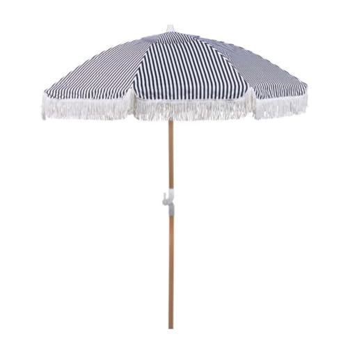 newgarden - Sombrilla Naranja de Tela y Flecos para Exterior, Playa, Jardin Ø 220 cm Plegable. Estructura de Acero Inoxidable Altura Ajustable para la Terraza y el Balcón (Azul Marino)