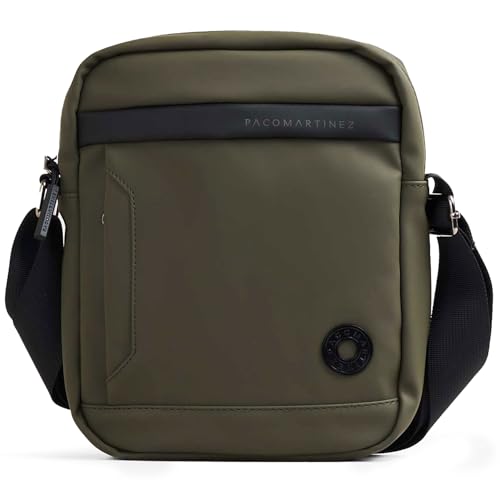 PACO MARTINEZ Bandolera Estilo Sport Goma, Bolso para Hombre, Tamaño Mediano, Color Verde Kaki - 26x22x5 Centímetros