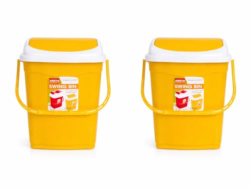 Image of ARISTO Plastic Swing Lid Garbage Dustbin 16 LTR Combo (Yellow & Yellow)