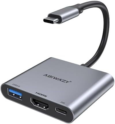 ABIWAZY USB C To HDMI Multiport Adapter With 4K HDMI Output,Type-C Hub Converter To 4K HDMI USB 3.0 PD Charging Port,USB-C Digital AV Multiport Adapter For Macbook Pro/Air,iPad Pro &More USB-C Devices