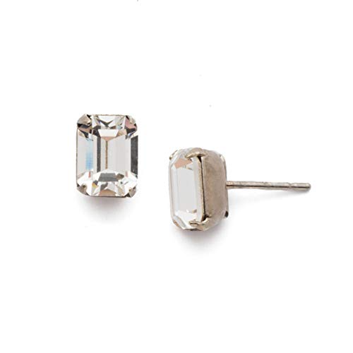 Sorrelli Essentials Mini Emerald Cut Stud Earrings, Antique Silver-Tone Finish, Crystal