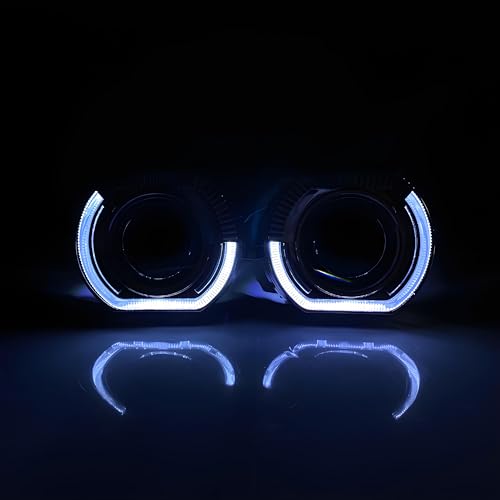 SHNJAUTO 2.5 Inch Projectors Lens Shrouds, 12V 5W LED Angel Eyes Halo DRL Bezel Shrouds Left Right Covers for 2.5 Inch Projector Lens Retrofit Accessorys