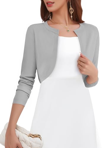 Image of Women's Long Sleeve Shrugs Lightweight Open Front Cropped Cardigan for Women S-2XL
