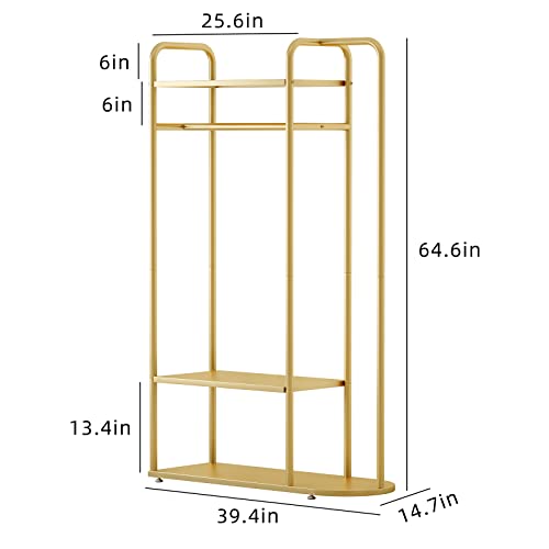 Maikailun Gold Clothing Rack,Modern Industrial Clothes Rack For Hanging Clothes With Top Rod And 3-Tier Shelves, Multi-Functional Heavy Duty Garment Rack Cloest Organizer Coat Rack For Boutique #TOP3