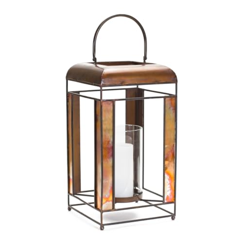 HomeRoots 516465 17 in. Bronze Flameless Floor Lantern Candle Holder