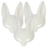 Alodidae Blank Fox Mask 3 Pcs DIY Plain White Halloween Masks Masquerade Party Animal Cosplay Costume Accessory