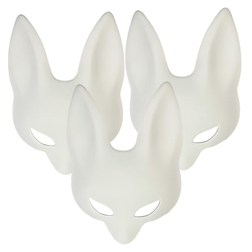 Alodidae Blank Fox Mask 3 Pcs DIY Plain White Halloween Masks Masquerade Party Animal Cosplay Costume Accessory