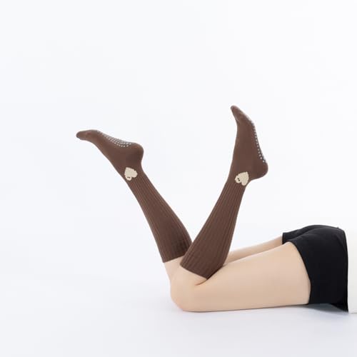 Image of Verdancy Yoga Pilates Socks with Grips for Women Ribbed Knee Highs Non Slip Cushioned Over the Calf Socks for Barre Ballet
