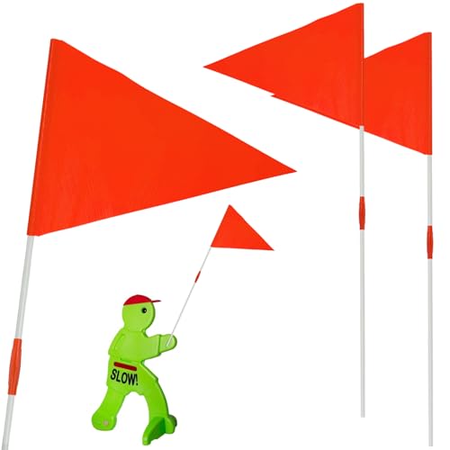 2 Pack Safety Flags with Pole Replacement for Step2 Step Kid Alert Slow Down Signs for Neighborhoods Safety Flag Warning Signs - Warning Flag Replacement Flags for Kids at Play Signage for Street