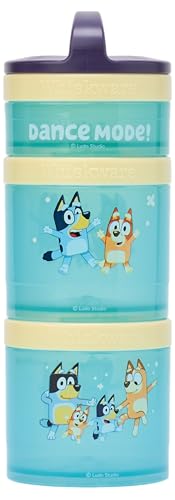 Image of Whiskware Bluey Stackable Snack Containers for Babies, Toddlers, and Kids, 3 Stackable Snack Cups for School and Travel, Cupholder Friendly, Bluey, Bingo, Bandit Heeler, and Chilli, Dance Mode!
