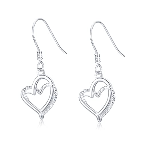 Open Heart Dangle Drop Earrings For Women Sterling Silver Twisted Forever Love Heart White Gold Plated Hook Earrings For Mother’s Day Birthday Gifts For Mom Girls Wife Lady Her #TOP26