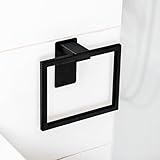 ELMOWO - Premium Edelstahl Handtuchring ohne Bohren selbstklebend inkl. Spezialkleber (extrem sicherer Halt) Design Handtuchhalter Ring für Bad, WC & Küche - Moderne Handtuch Halterung eckig (schwarz)