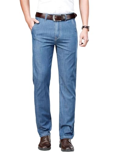 Men's Luxury Jeans Summer Cotton Straight Denim Pants Business Casual Work Office Trousers Plus Size