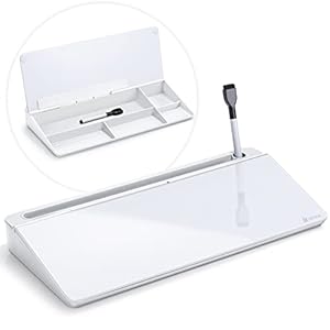 Varhomax Glass Desk Whiteboard with Storage, Desktop Organizer to-do List Memo Notepad Dry Erase White Board for Home Office and School Supplies (White)