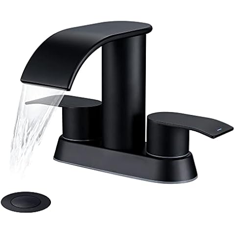 Ultimate Unicorn Waterfall Bathroom Sink Faucet Matte Black, Two Handles Bathroom Faucet with Metal Pop up Sink Drain Stopper, 2 or 3 Holes Bathroom Basin Lavatory Mixer Tap with Deck Mount Plate Cover