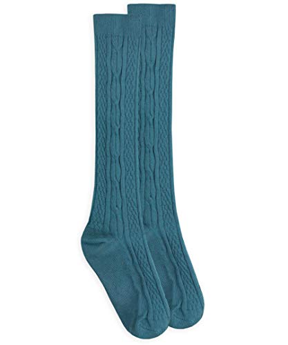 Jefferies Socks Girl's Cable Knit Fashion Knee High Socks 1 Pack, Surf, Small