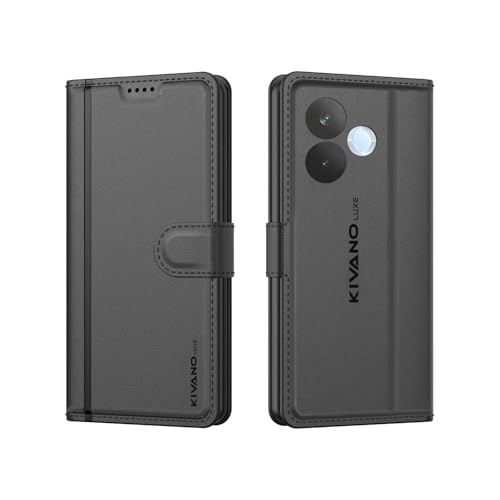 Image of KIVANO LUXE Compatible for Oppo A5 Pro 5G Luxury Handmade Leather Magnetic Flip Folio Case | Card Holder & Kickstand | Slim Protective Cover | Unisex - Black