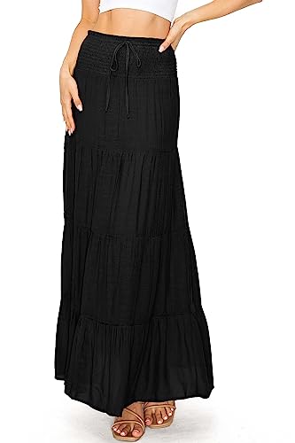 Love Tree Women's Juniors Classic Shirred Boho Midi Skirt