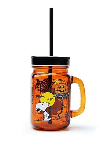 Excelsa Peanuts - Taza de Halloween con pajita, cristal, capacidad de 500 ml.