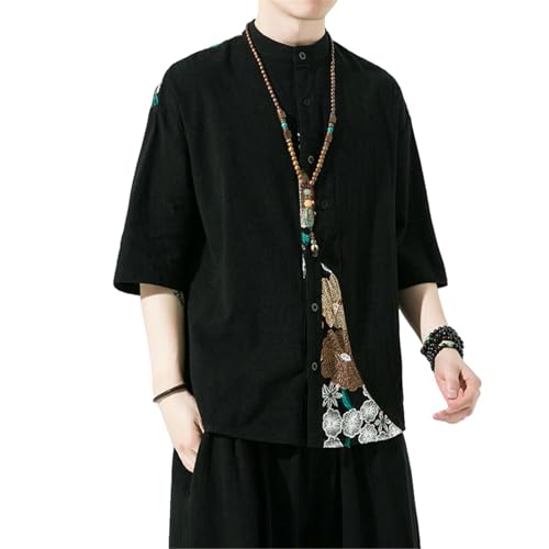 Hanfu homme coton lin chemisier manches courtes style chinois vintage été