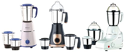 Bajaj GX-8 750W Mixer Grinder, 3 Jars, White & Pluto 500W Mixer Grinder, 3 Jars, White & Bajaj GX-3701 750W Mixer Grinder with Nutri-Pro Feature, 3 Jars, Black