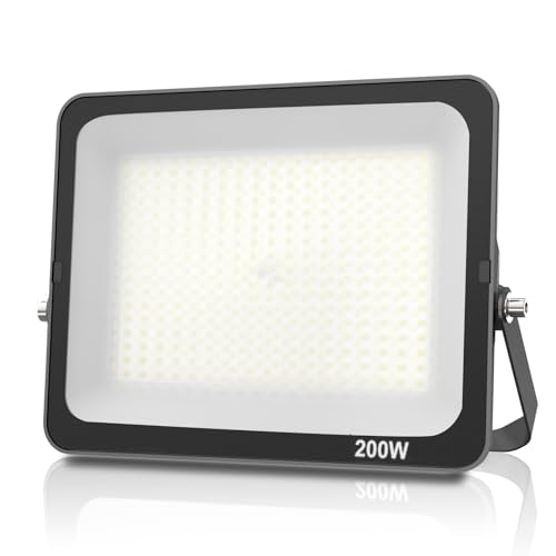 JBdusn Foco LED Exterior 200W, Proyector IP66 Impermeable Luz Exterior 6500K Blanco Frío, Iluminación de Seguridad para Casa,Patio,Garaje,Terraza