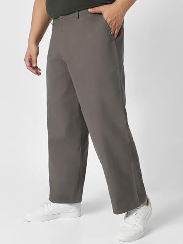 Image of Urbano Plus Men's Loose Mid Rise Baggy Fit Solid Chino Trousers Non-Stretchable