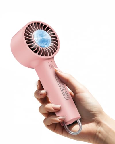 Image of ARCTICOOL Ice-Cool Portable Mini Fan with Semiconductor Cooling Tech - 7500RPM Rechargeable Handheld Fan with Buckle, 2000mAh Battery, Pocket-Sized Cooling for Makeup, Travel, and Outdoor Use (Pink)