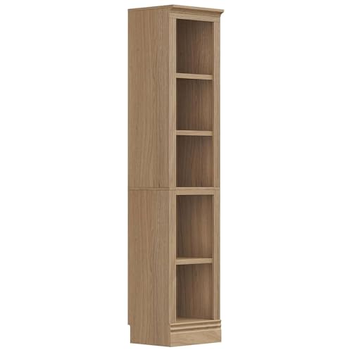 JAHRSTIM Halston Narrow Bookcase, Adjustable Storage Open Display Shelving Unit for Home and Office Space, 15.75”L x 13.78”W x 72.8”H, Oak