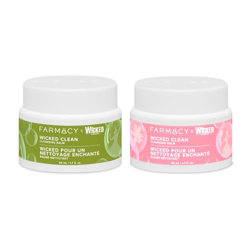 Image of Farmacy x WICKED Cleansing Balm Skin Care Set - Travel Size Makeup Remover Duo - Limited Edition Wicked Clean Skincare Set Includes Pink & Green Balms - Gently Removes Make Up, SPF & Oil (2 Count)