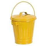 NIYANGLE Mini Cubo de Basura de Escritorio Pequeño con Tapa, Papelera Metálica Amarilla de 10x10x9 Cm para Oficina, Cocina y Dormitorio, Contenedor Compacto para Residuos Domésticos