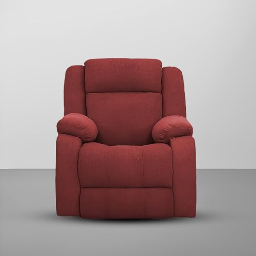 Image of Kayro Comfy Fabric | 1 Seater Recliner Sofa, Premium Fabric Upholstery, Soft Padded Body with Comfortable Cushions, Manual Recliner Chair for Living Room & Home Relaxation | Maroon