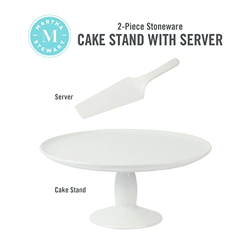 Martha Stewart 12" X 5.7" Stoneware Cake Stand W/Server - White #TOP1