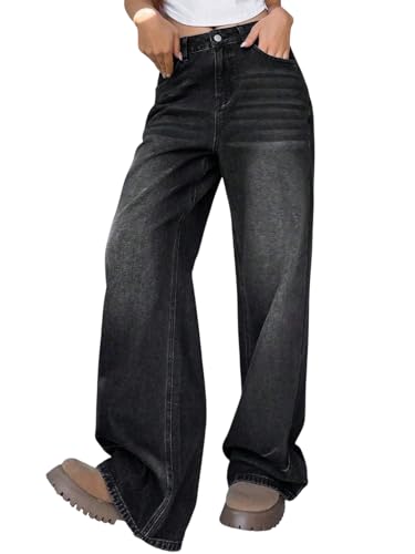 Image of KOTTY Women's High Waist Wide Leg Jeans | Relaxed Fit Comfortable Denim Pants for Women