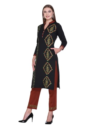 Image of Rosary Women's Woolen Winter Embroidered Kurta with Palazzo Pant | Warm Ethnic Suit Set - 2 Piece Outfit