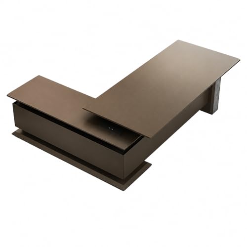 Image of Premium Executive Office Desk with Side Storage Cabinet, Modern CEO Manager Table in Dark Wood Finish for Luxury Office Cabin & Workspace Furniture (LDL-797 MDFL L8W3)