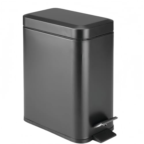 Kaziro ゴミ箱 ふた付き スリム ステンレス ゴミ箱 指紋防止 おしゃれ ペダル式 ごみ箱 密閉 音無し 省スペース キッチン、リビングルーム、トイレ、バスルーム用 ステンレス製の四角いペダル式ゴミ箱、キッチン、オフィス対応、静音開閉式 (5L 28