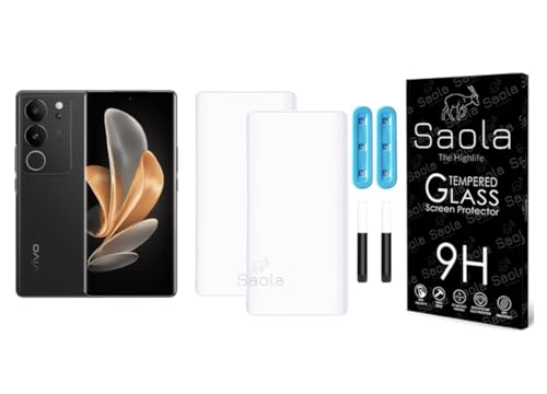 Image of Saola Curved UV Tempered Glass For Vivo v29 5G. Comes With UV Light & Glue For Finest Pasting. Edge To Edge Protection With Case Friendly Fit. (Pack Of 2)