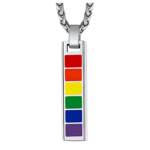 Richsteel Orgullo LGBTQ Colgante Bandera Arcoiris Barra Tono Plata, Collar de Homosexual Lesbiana Gay