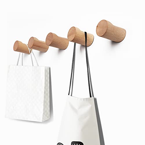 Digheigg Wood Coat Rack Wall Mount, Wall Hooks Boho Wall Decor Aesthetic, Heavy Duty Coat Hooks Wall Mounted For Hat Towel Purse Robes Mudroom Entryway (Beech Wood, 5 Pack) #TOP17