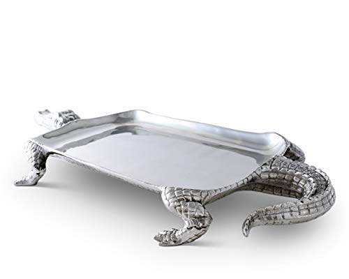 Arthur Court Designs Aluminum Alligator Figural Platter Food Serving Tray Florida Gator Theme Metal Artisan Quality Hand Polished Tarnish-Free 21 Inch X 11 Inch #TOP3